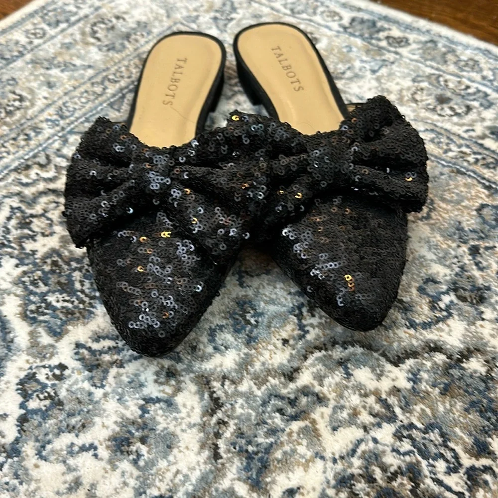 Talbots Edison black sequin bow mules - Picture 1 of 2